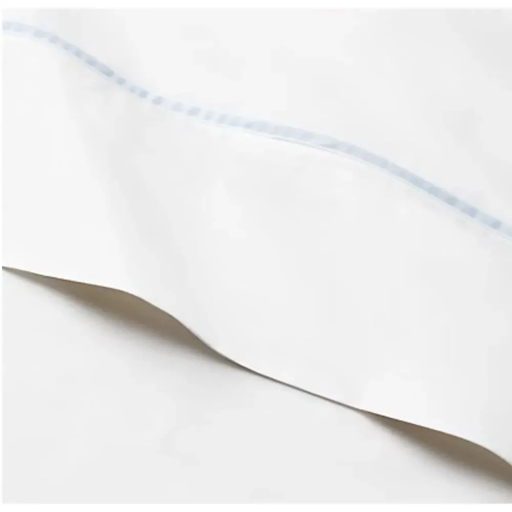 New Ralph Lauren Organic Cotton Percale Palmer Queen Flat Sheet White/Sky Blue